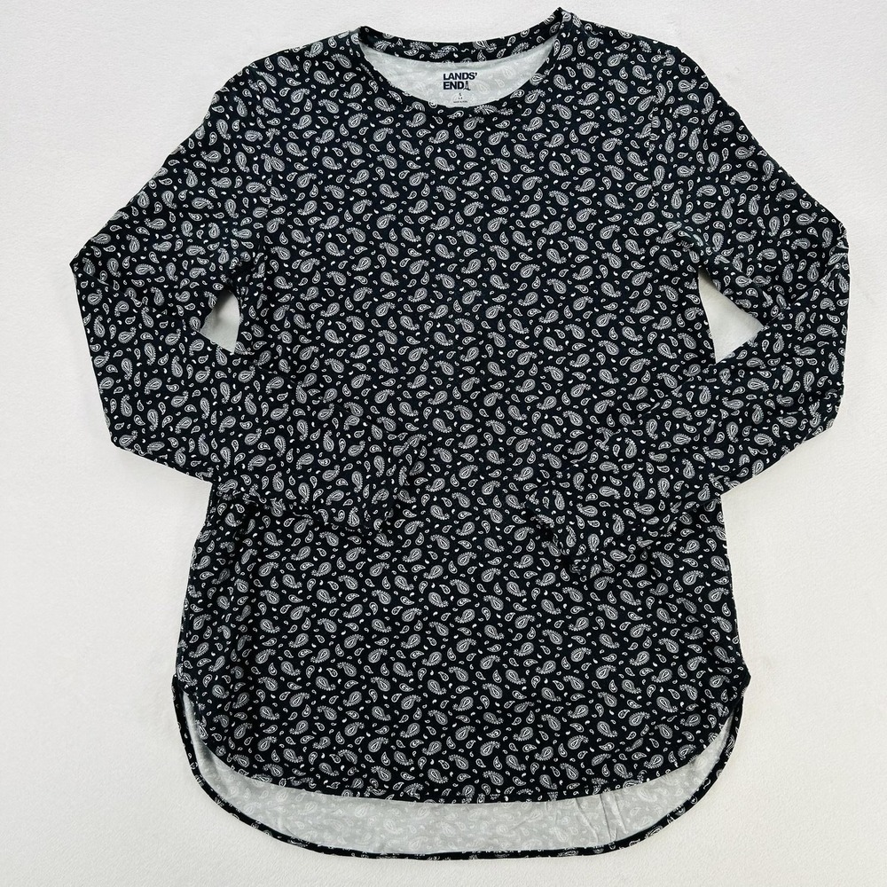 Lands' End Shirt Womens Small Blue Paisley Tunic Long Sleeve Stretch Jersey
